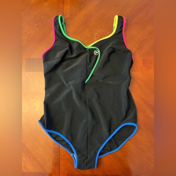 Vintage Other - Vintage 70s One Piece Bathing Suit Black Neon LARGE